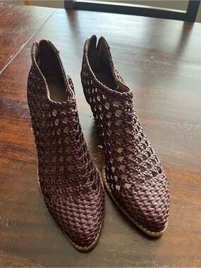 Jeffrey Campbell Woven Pointed Ankle Booties - Burgundy